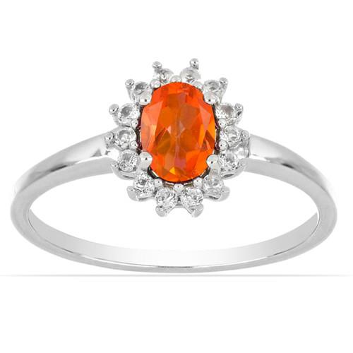 BUY NATURAL PADPARADSCHA QUARTZ GEMSTONE HALO RING IN 925 STERLING SILVER